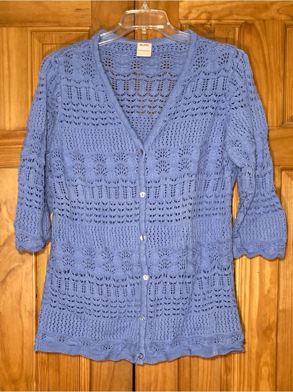 NWOT Blair Sweater Cardigan Loose Knit V-Neck 3/4 Sleeve Blue Women's L Large